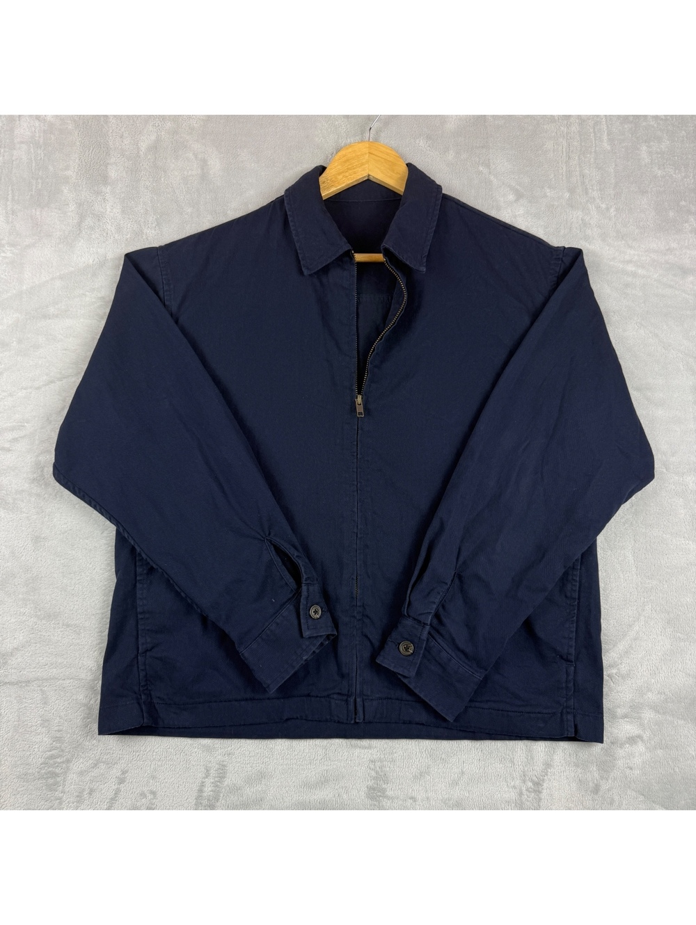 GU Navy Cotton Zip Up Jacket Minimalist Workwear Harrington Casual Japanese Y2K
